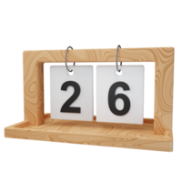 3d icon date 26 wood calendar illustration concept icon render png