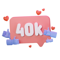 3d icoon 40k Leuk vinden volgen liefde sociaal media illustratie concept icoon geven png