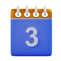 3d icon date 3 calendar illustration concept icon render png