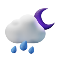3d icon night half moon heavy rain weather forecast illustration concept icon render png