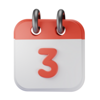 3d icon date 3 red calendar illustration concept icon render png