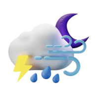 3d icoon nacht voor de helft maan onweersstorm zwaar regen winderig weer voorspelling illustratie concept icoon geven png