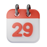 3d icona Data 29 rosso calendario illustrazione concetto icona rendere png