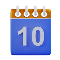 3d icon date 10 calendar illustration concept icon render png