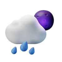 3d icon night full moon heavy rain weather forecast illustration concept icon render png