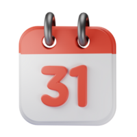 3d icona Data 31 rosso calendario illustrazione concetto icona rendere png