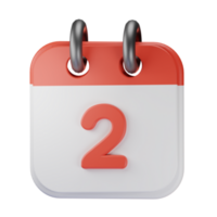 3d icon date 2 red calendar illustration concept icon render png