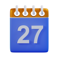 3d icon date 27 calendar illustration concept icon render png