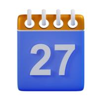 3d icona Data 27 calendario illustrazione concetto icona rendere png