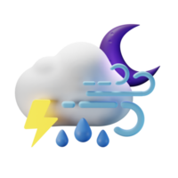 3d icon night half moon thunder rain windy weather forecast illustration concept icon render png