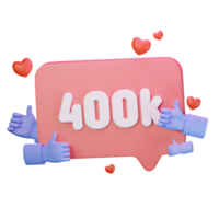 3d icon 400k like follow love social media illustration concept icon render png