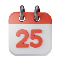 3d icon date 25 red calendar illustration concept icon render png