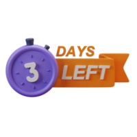 3d icon 3 days left marketing promo ads illustration concept icon render png