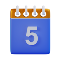 3d icon date 5 calendar illustration concept icon render png