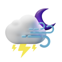 3d icon night half moon thunder windy weather forecast illustration concept icon render png