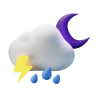 3d icon night half moon thunderstrom heavy rain weather forecast illustration concept icon render png