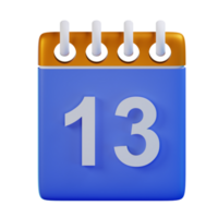 3d icona Data 13 calendario illustrazione concetto icona rendere png