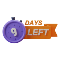 3d icon 9 days left marketing promo ads illustration concept icon render png