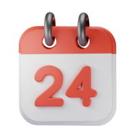 3d icon date 24 red calendar illustration concept icon render png