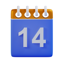 3d icon date 14 calendar illustration concept icon render png