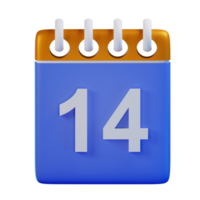 3d icona Data 14 calendario illustrazione concetto icona rendere png