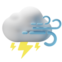 3d icon cloudy thunder windy weather forecast illustration concept icon render png