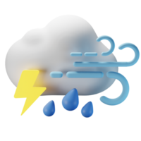 3d ícone nublado trovoada pesado chuva ventoso clima previsão ilustração conceito ícone render png