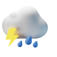 3d icon cloudy thunderstrom heavy rain weather forecast illustration concept icon render png