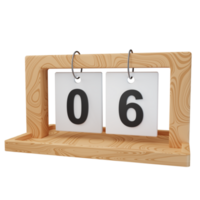3d icon date 6 wood calendar illustration concept icon render png