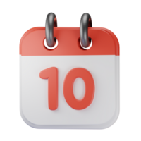 3d ikon datum 10 röd kalender illustration begrepp ikon framställa png