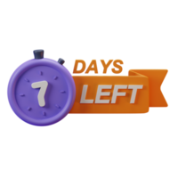 3d icon 7 days left marketing promo ads illustration concept icon render png