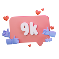 3d icon 9k like follow love social media illustration concept icon render png