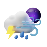 3d icon night full moon thunderstrom heavy rain windy weather forecast illustration concept icon render png