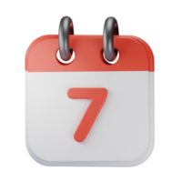 3d icon date 7 red calendar illustration concept icon render png