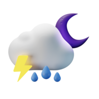 3d Symbol Nacht Hälfte Mond Donner Regen Wetter Prognose Illustration Konzept Symbol machen png