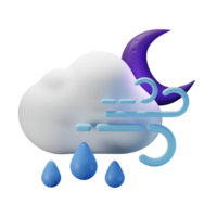 3d icon night half moon rain windy weather forecast illustration concept icon render png