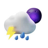 3d icon night full moon thunderstrom heavy rain weather forecast illustration concept icon render png