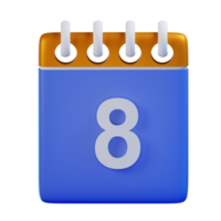 3d icon date 8 calendar illustration concept icon render png