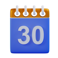 3d icon date 30 calendar illustration concept icon render png