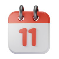 3d icône Date 11 rouge calendrier illustration concept icône rendre png