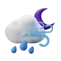 3d icon night half moon heavy rain windy weather forecast illustration concept icon render png