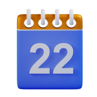 3d icon date 22 calendar illustration concept icon render png