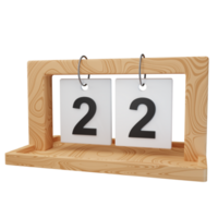 3d icon date 22 wood calendar illustration concept icon render png