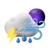 3d icon night full moon thunder rain windy weather forecast illustration concept icon render png