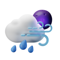 3d icon night full moon heavy rain windy weather forecast illustration concept icon render png