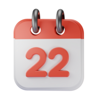 3d icoon datum 22 rood kalender illustratie concept icoon geven png