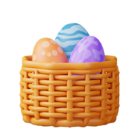 3d icon basket eggs easter day illustration concept icon render png