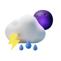 3d icon night full moon thunder rain weather forecast illustration concept icon render png