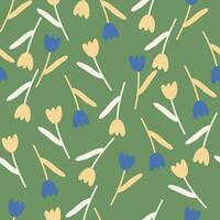 Tulips seamless pattern on green background vector