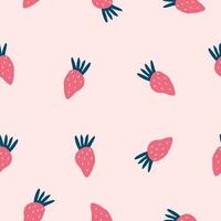 Strawberry abstract hand drawn seamless pattern on pink background vector